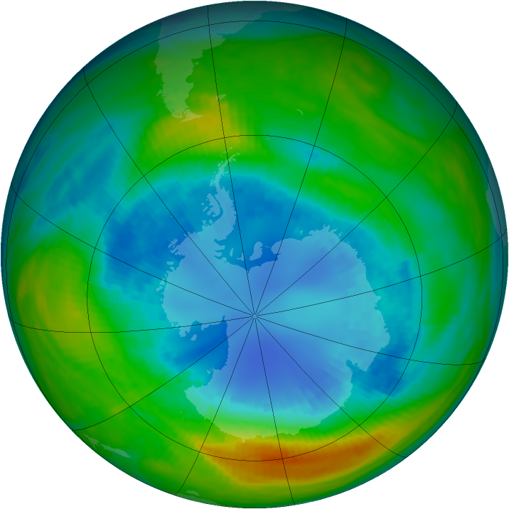 Antarctic ozone map for 29 August 1985